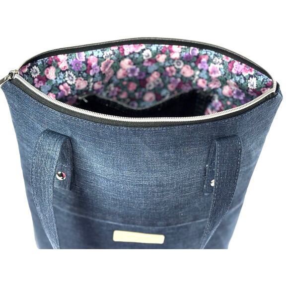 Handmade Upcycled Color Block Embroidered Shoulder Tote Bag Cotton Lined Pockets - Picture 6 of 12